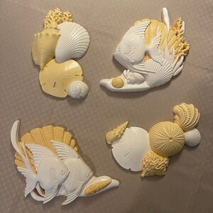 Burwood VTG 1989 Neutral Tone Tropical Fish Seashells 4 Piece Wall Hangings.